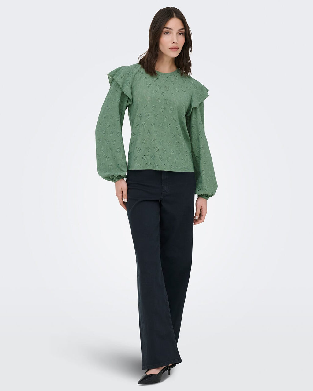 JDY Topp Lollie Frill - Hedge Green