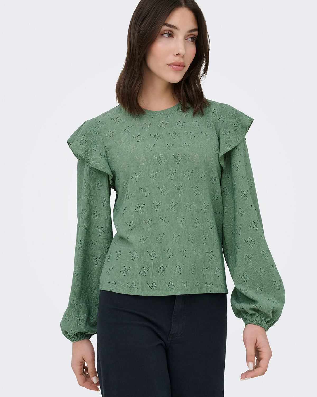 JDY Topp Lollie Frill - Hedge Green