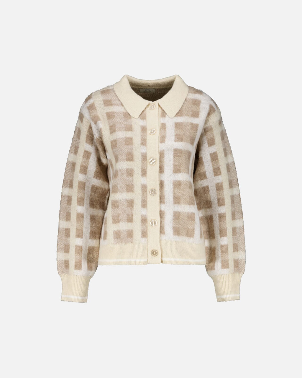 JDY Cardigan Promise Life L/S Collar - Whitecap Gray/ Cloud/ Mink Check
