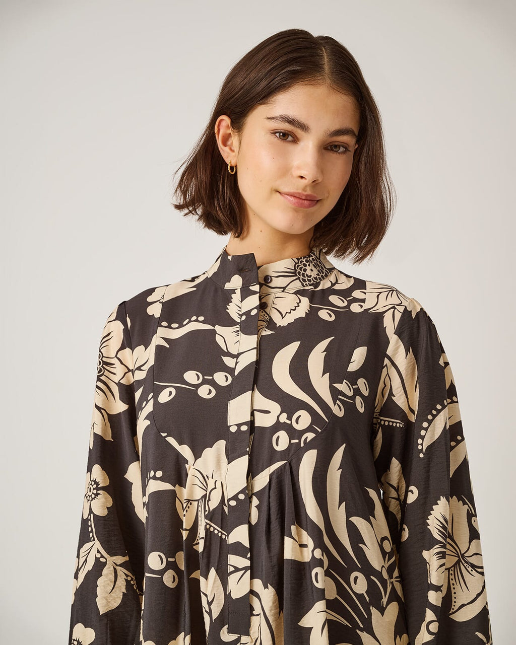 JDY Maxikjole Troya Life L/S - Phantom/ Creme Flowers