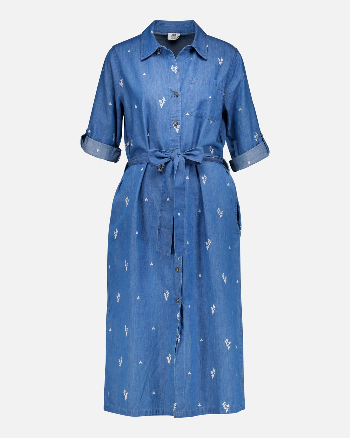 JDY Skjortekjole Kai 3/4 Midi Short Dress - Light Blue Denim/ CD EMB