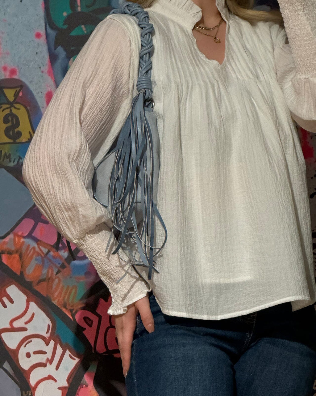 ONLY Veske Filiz Fringes Fringes Shoulder Bag - Soft Chambray