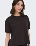 JDY Topp Astra S/S O-neck Slit - Chocolate Torte