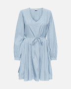 JDY Kjole Kalinka LS Flared - Cashmere Blue/ White