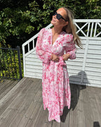 ONLY Omslagskjole Miriam LS Wrap Midi - Pink Marshmallow/ Porcelain flowers