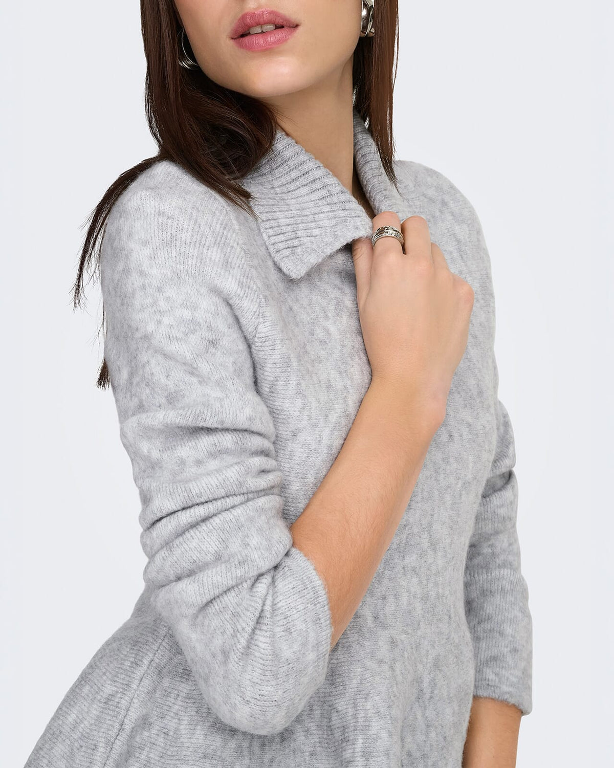 ONLY Strikket Topp Sofia LS Polo Collar Peolum - Light Grey Melange