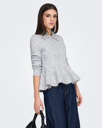 ONLY Strikket Topp Sofia LS Polo Collar Peolum - Light Grey Melange