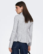 ONLY Strikket Topp Sofia LS Polo Collar Peolum - Light Grey Melange