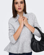 ONLY Strikket Topp Sofia LS Polo Collar Peolum - Light Grey Melange