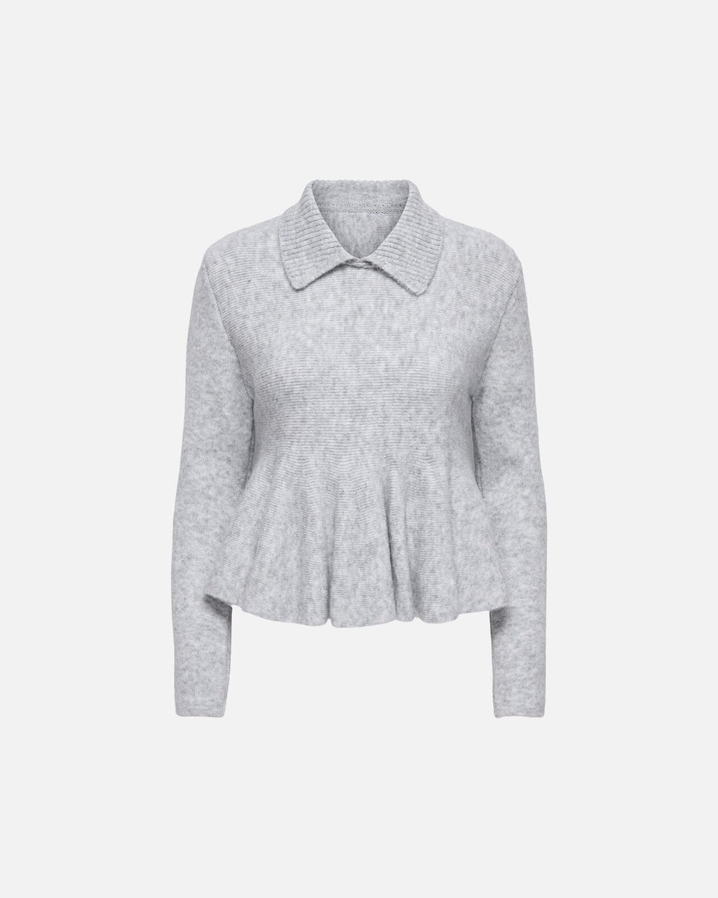ONLY Strikket Topp Sofia LS Polo Collar Peolum - Light Grey Melange