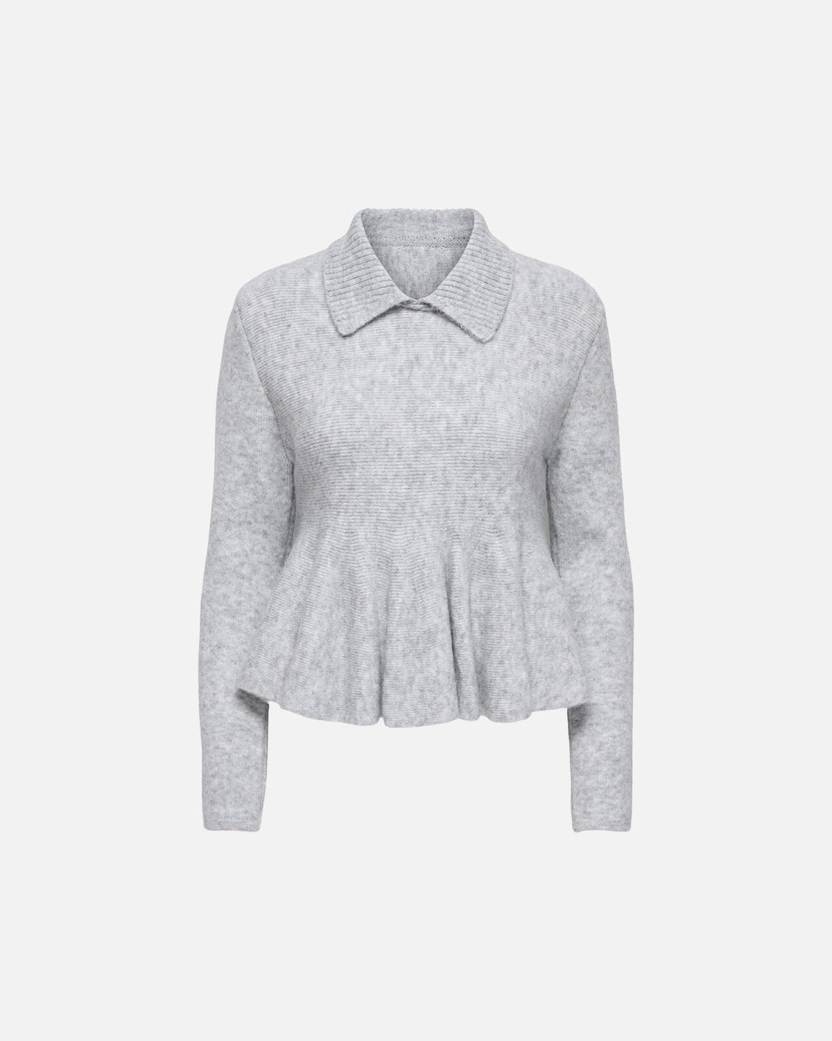 ONLY Strikket Topp Sofia LS Polo Collar Peolum - Light Grey Melange