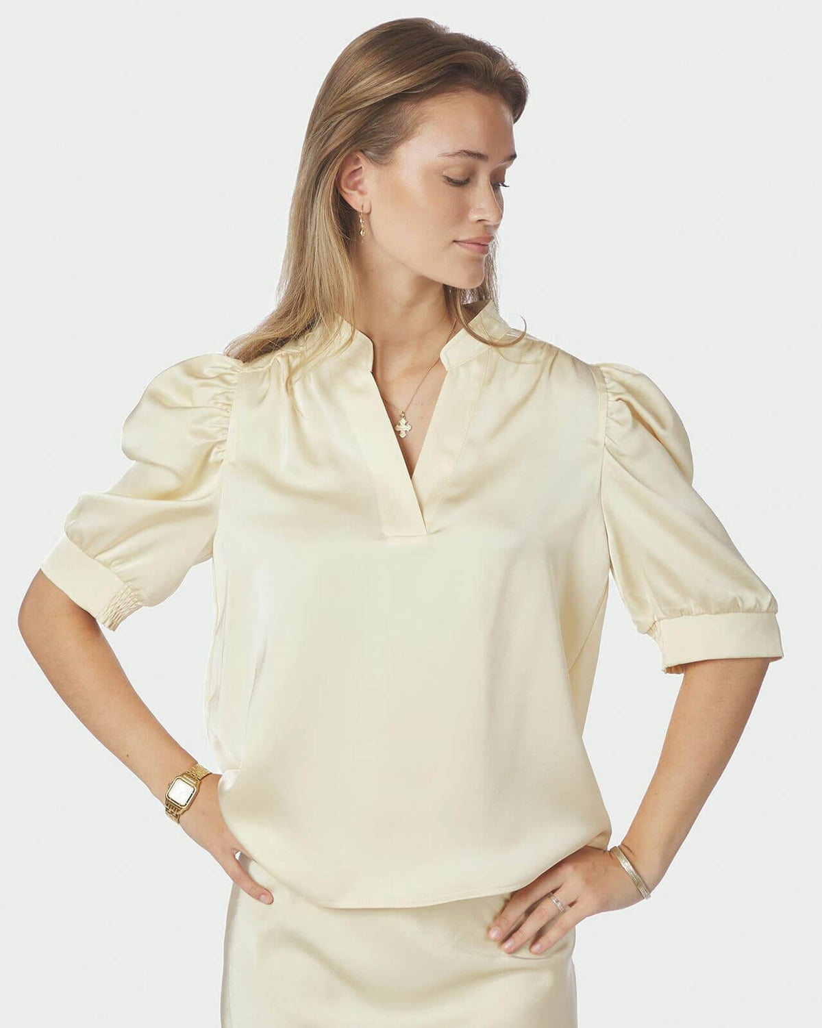 NEO NOIR Bluse Roella Heavy Sateen - Light Yellow