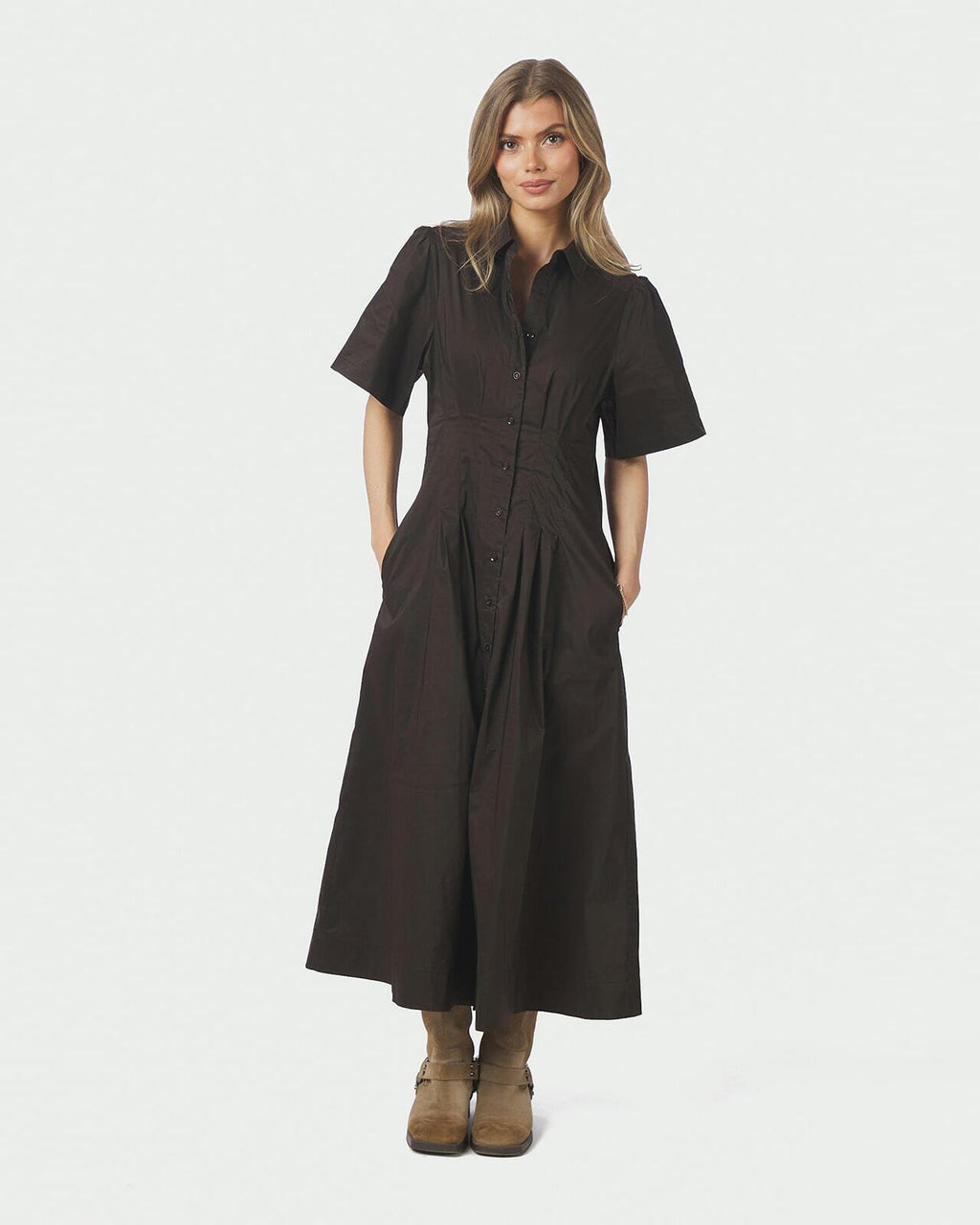 NEO NOIR Midikjole Baia Poplin - Chocolate Brown