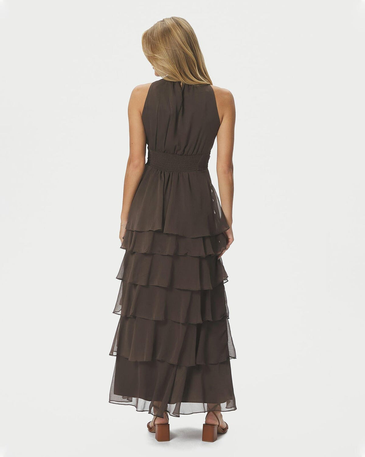 NEO NOIR Maaxikjole Marli Solid Chiffon - Dusty Brown
