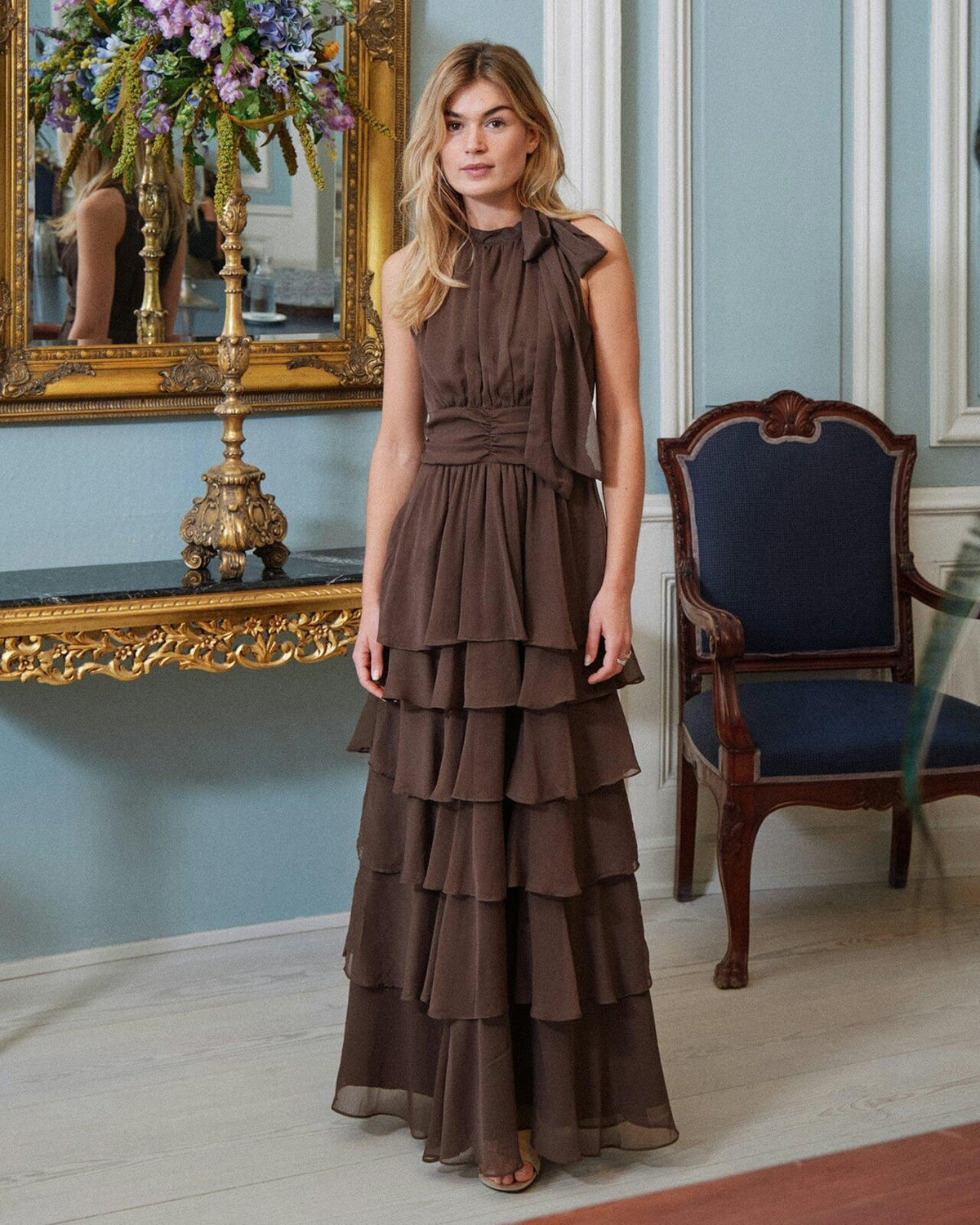NEO NOIR Maaxikjole Marli Solid Chiffon - Dusty Brown