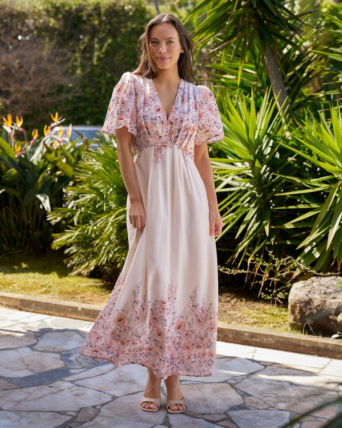 NEO NOIR Maxikjole Serna Flower Print - Burned Powder