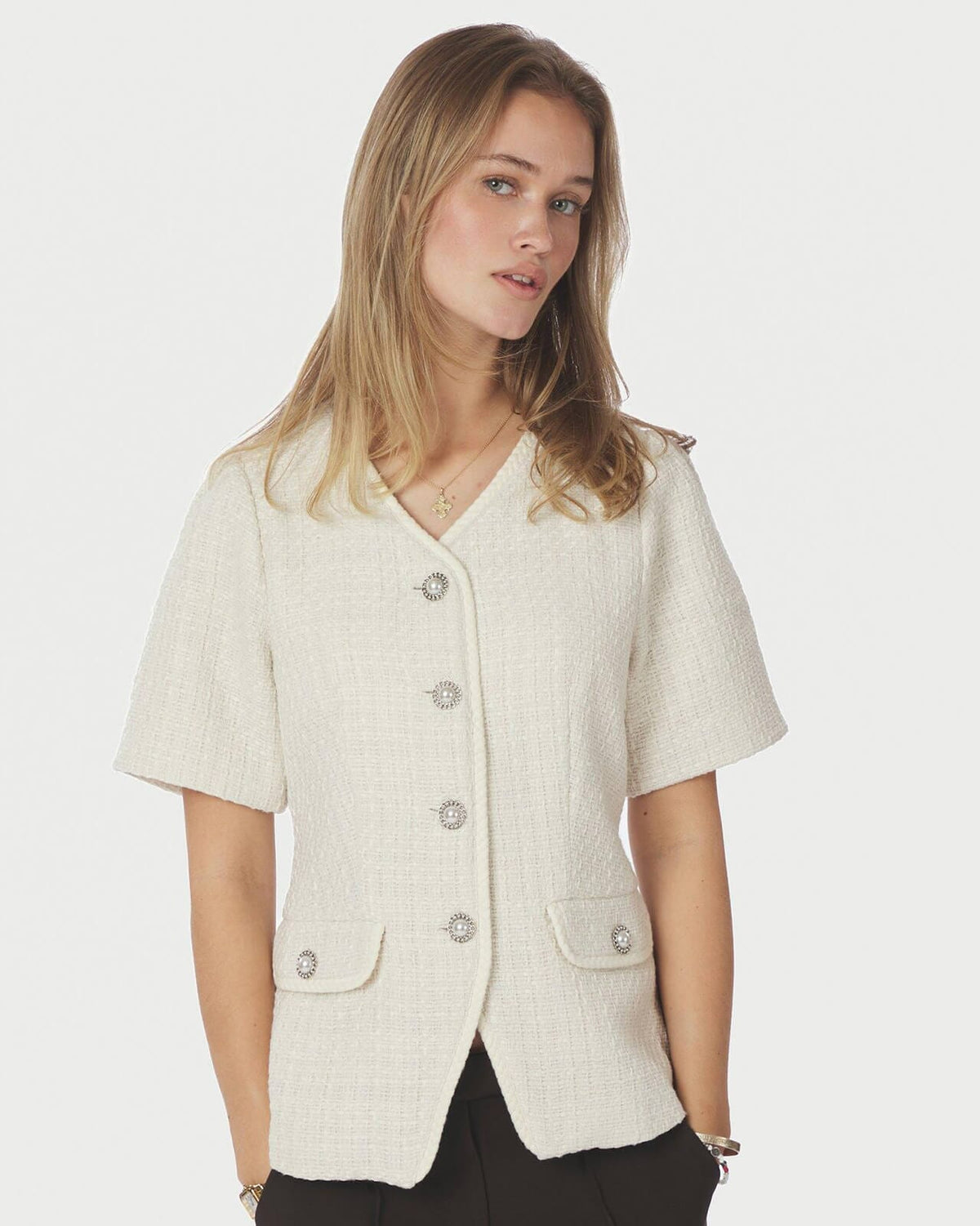 NEO NOIR Topp Faina Boucle - Offwhite