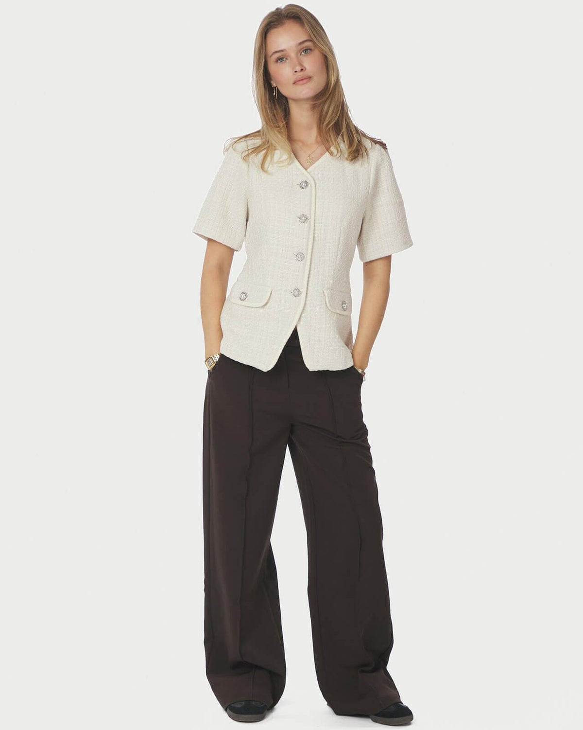 NEO NOIR Topp Faina Boucle - Offwhite