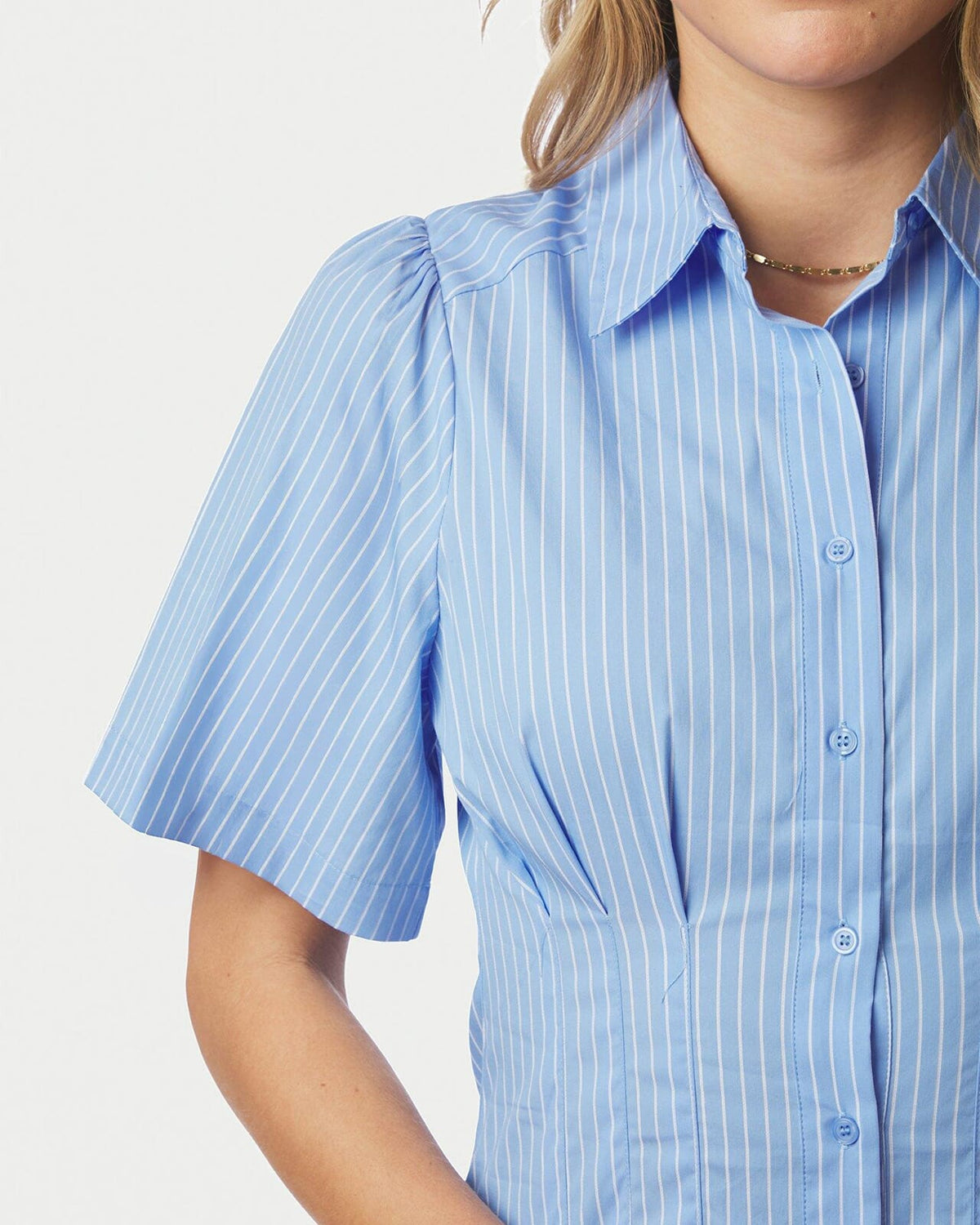 NEO NOIR Skjortekjole Baia Stripe Poplin - Light Blue