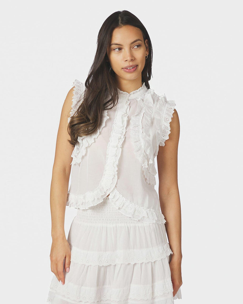 NEO NOIR Topp Celia Ruffle - White
