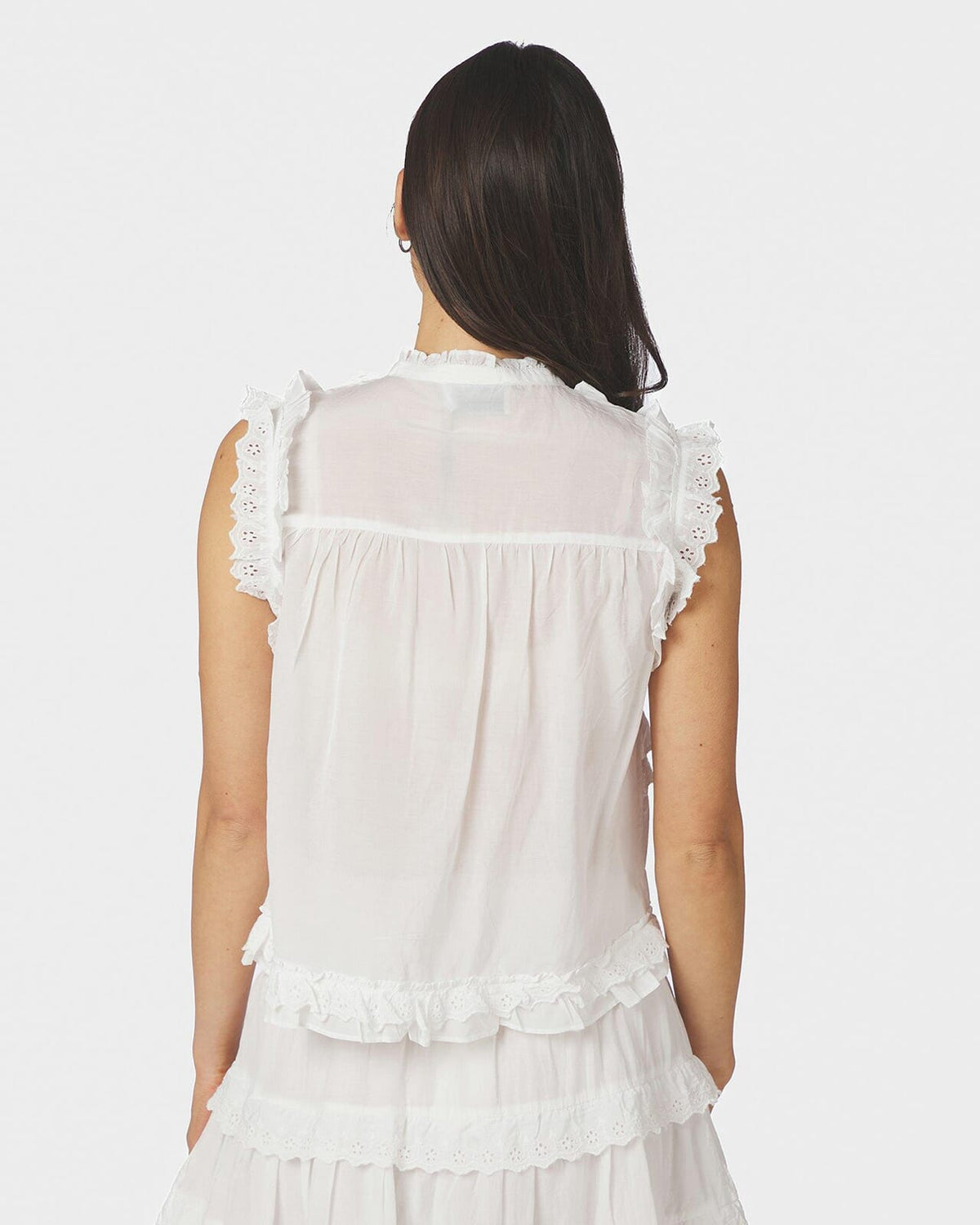 NEO NOIR Topp Celia Ruffle - White