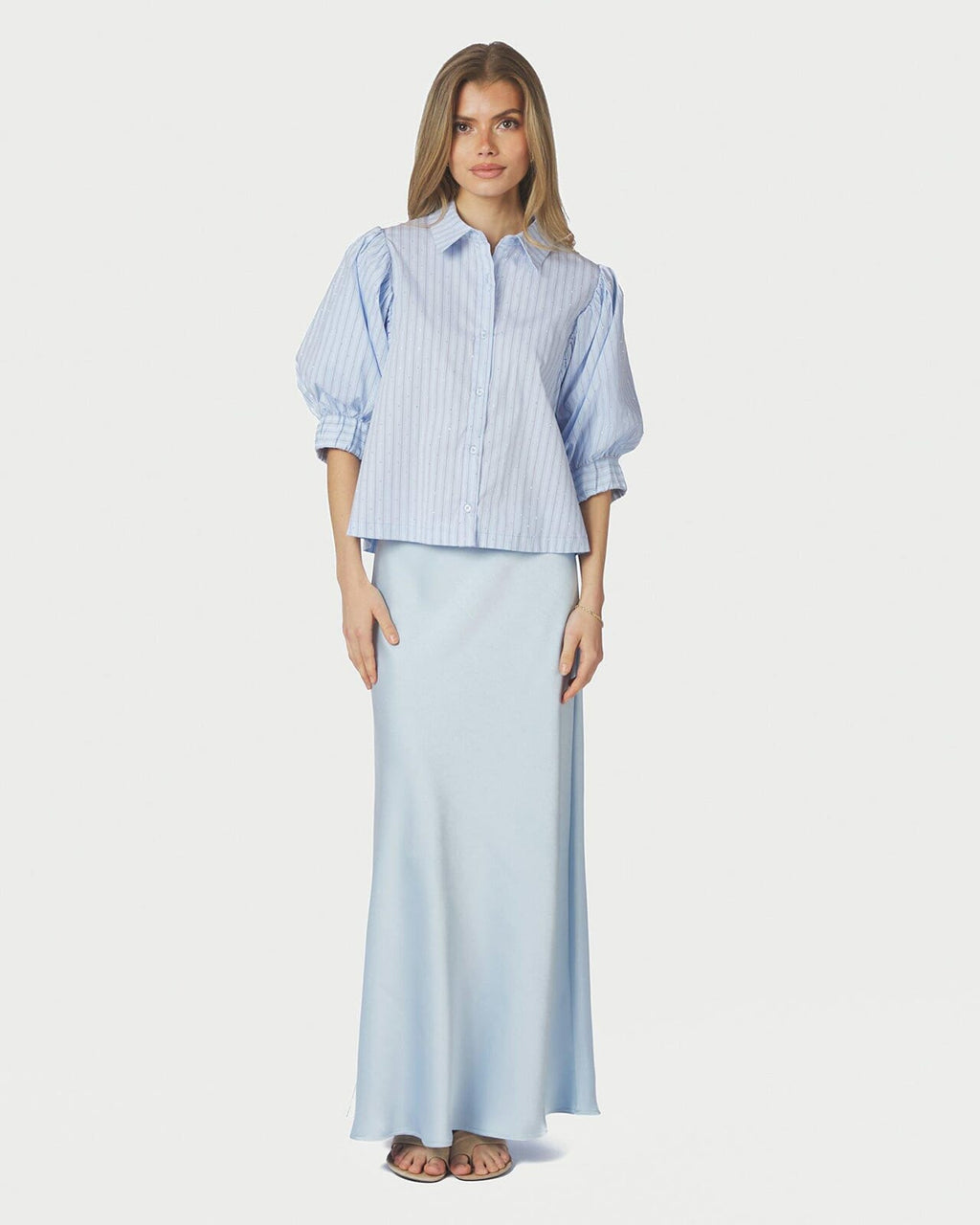 NEO NOIR Skjorte Etta Stripe Stone - Light Blue