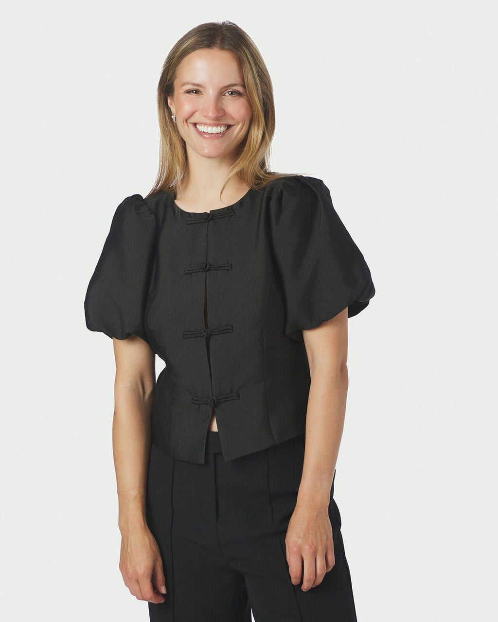 NEO NOIR Mandarin Dull Satin Blouse - Black