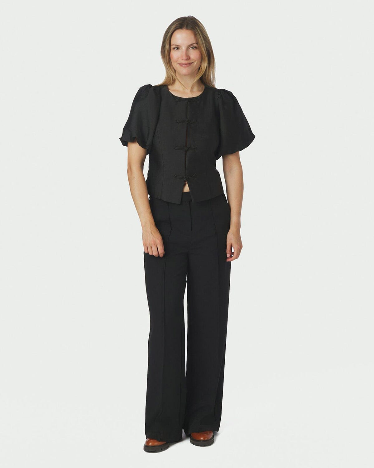 NEO NOIR Mandarin Dull Satin Blouse - Black