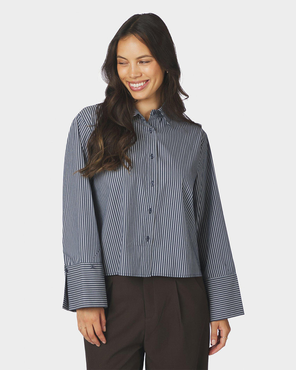 NEO NOIR Skjorte Jaylin Stripe Shirt - Dark Navy