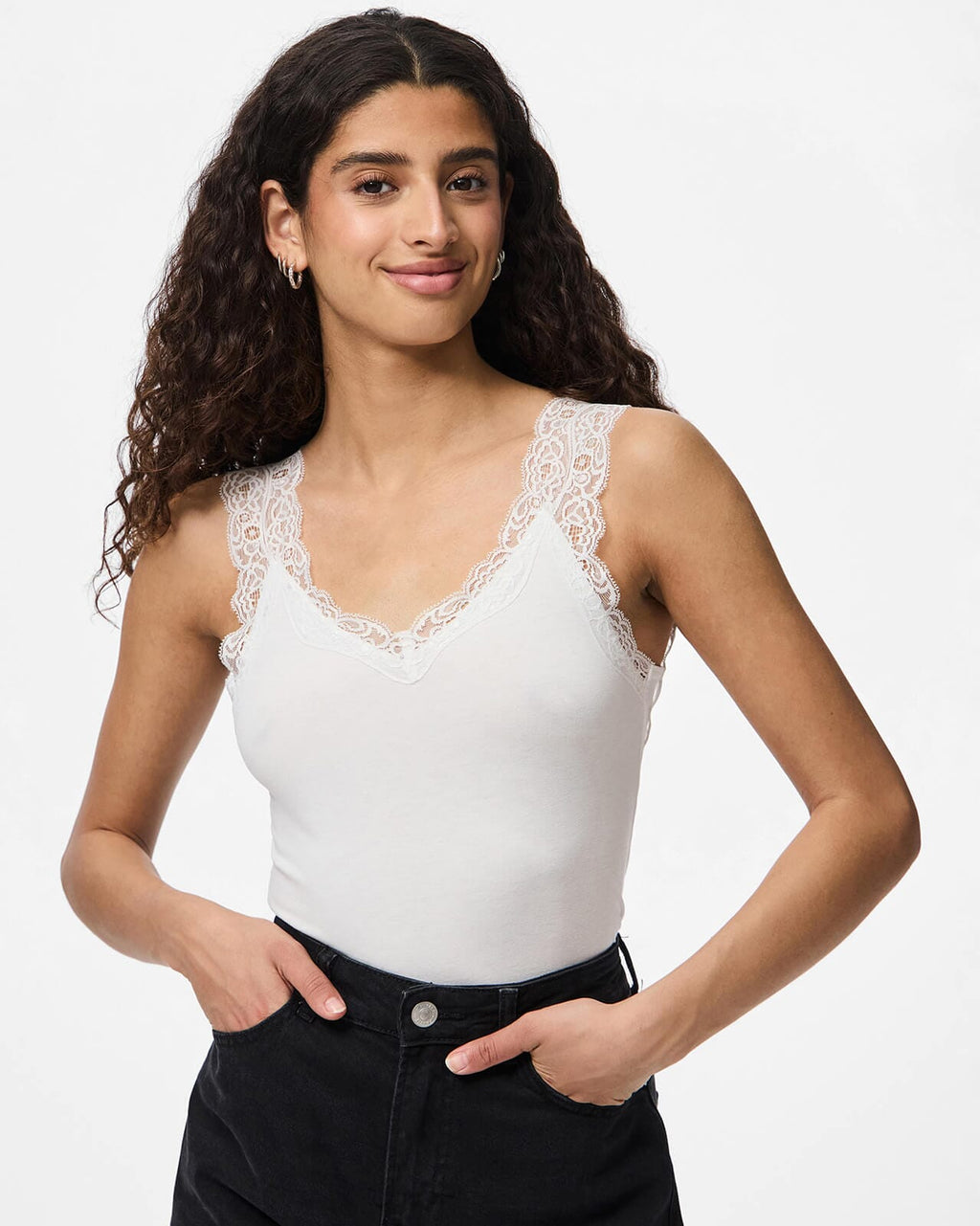 PIECES Topp Barbera Lace - Bright White