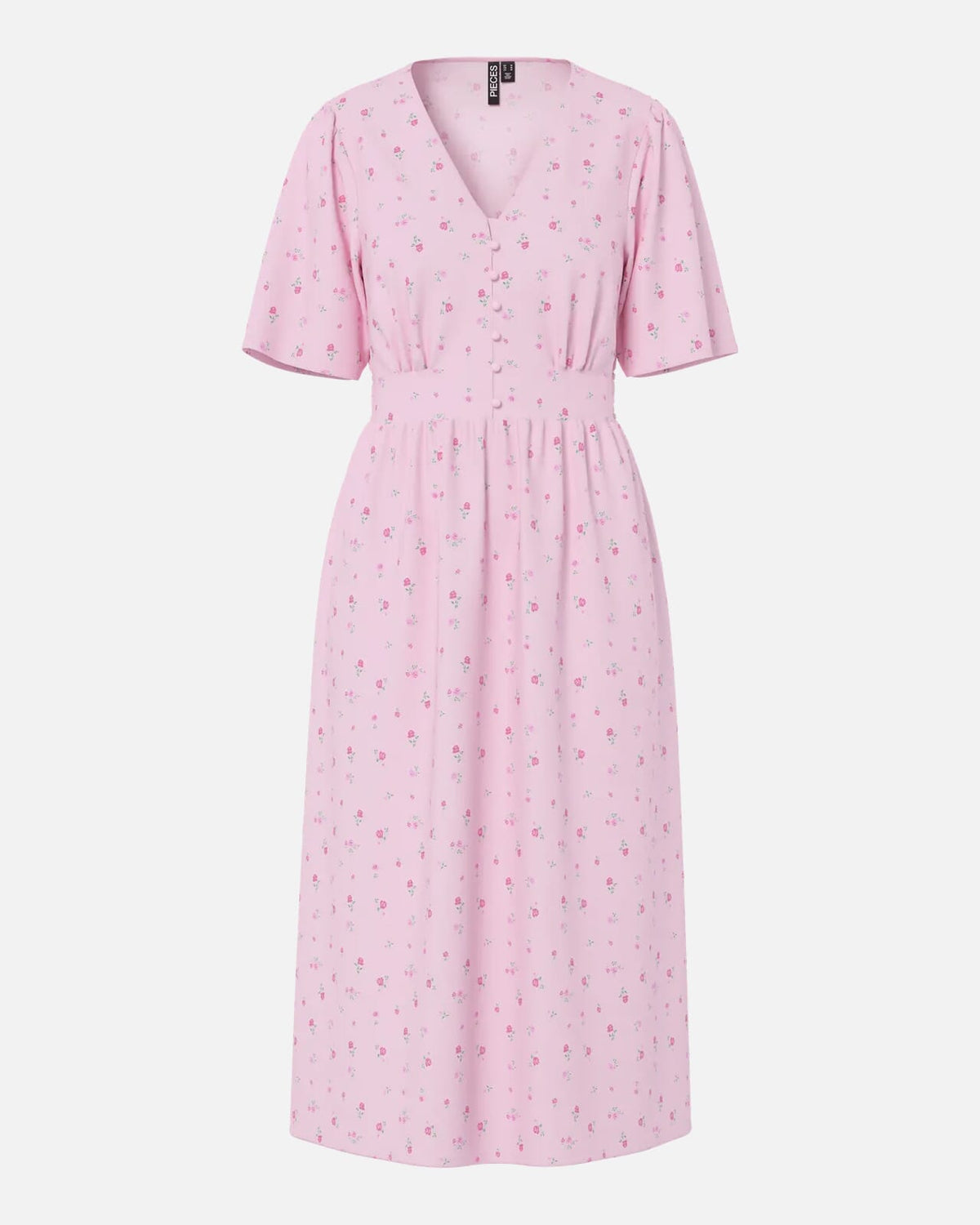 PIECES Midikjole Tala SS Midi Dress - Roseate Spoonbill/ Flower