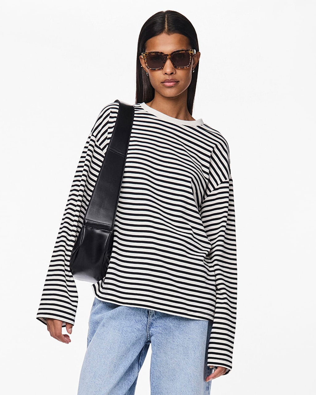 PIECES Topp Sadie LS Top - Cloud Dancer/ Black