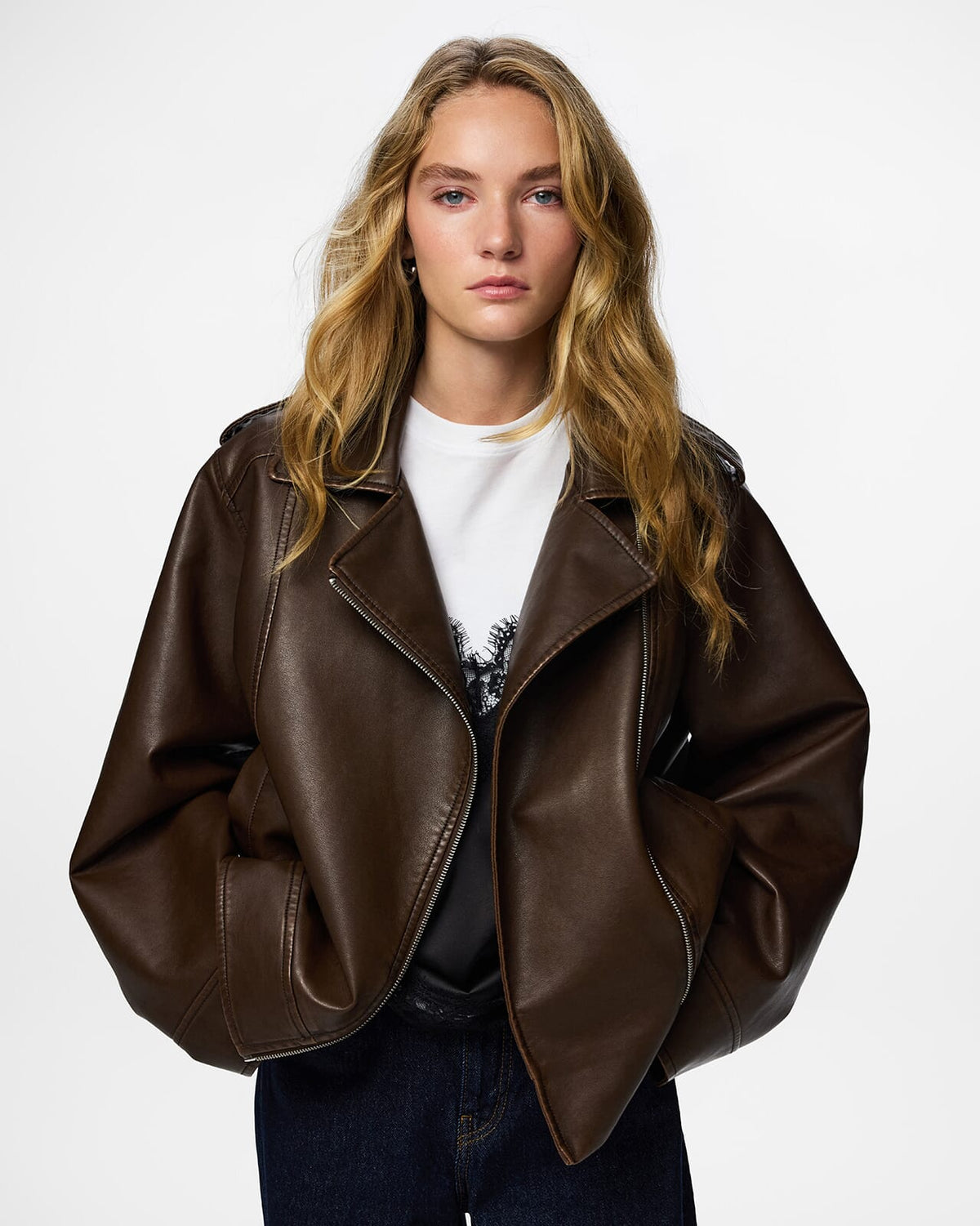 PIECES Skinnjakke Josie Biker - Hot Fudge/ Washed