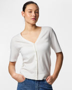 PIECES Topp Nora SS V-neck Knit - Cloud Dancer