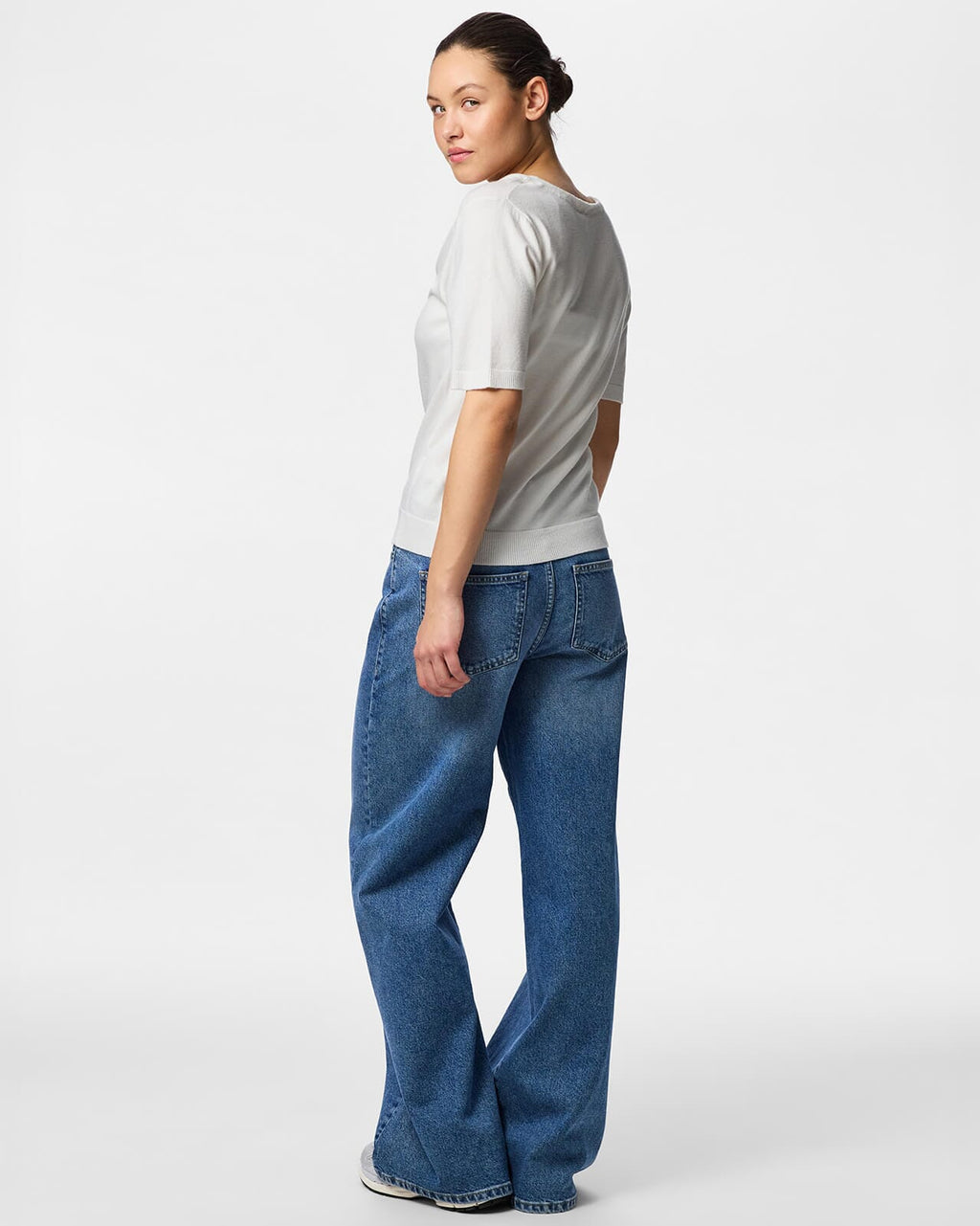 PIECES Topp Nora SS V-neck Knit - Cloud Dancer
