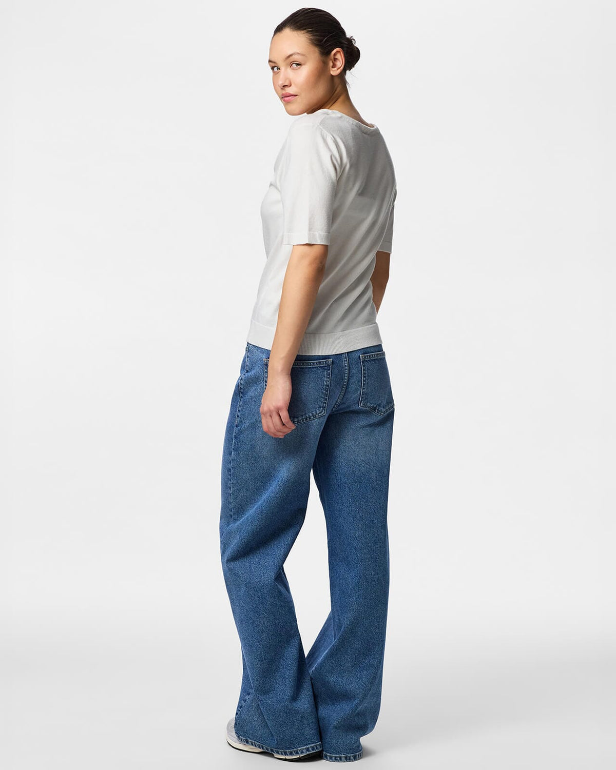 PIECES Topp Nora SS V-neck Knit - Cloud Dancer