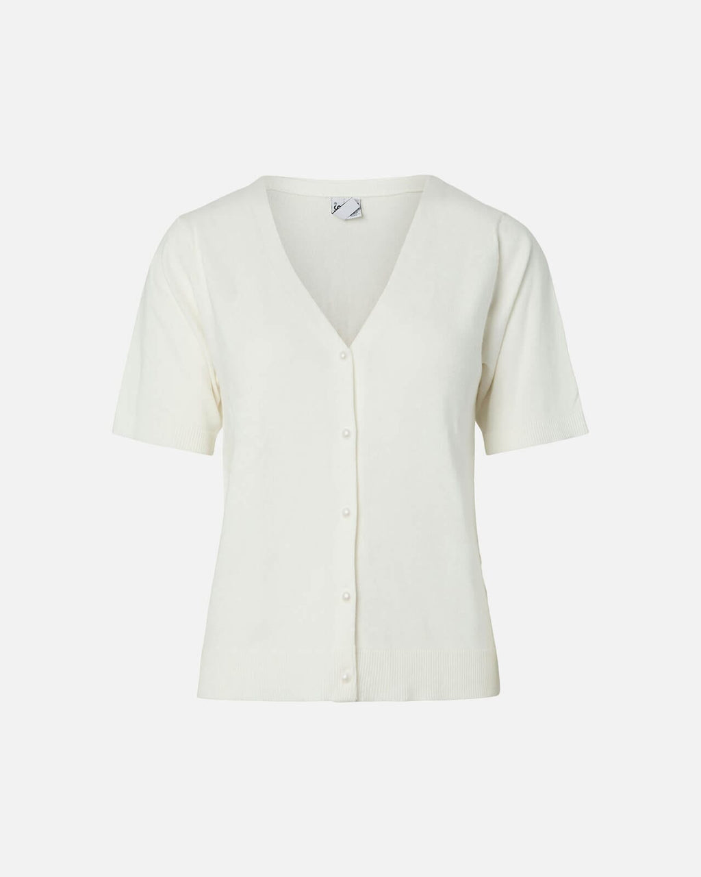 PIECES Topp Nora SS V-neck Knit - Cloud Dancer