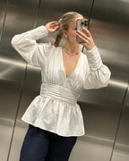 PIECES Topp Monika LS Flounce - Cloud Dancer