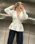 PIECES Topp Monika LS Flounce - Cloud Dancer