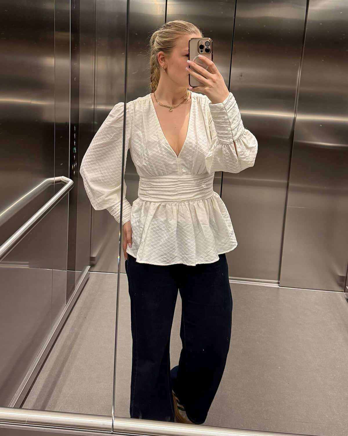 PIECES Topp Monika LS Flounce - Cloud Dancer