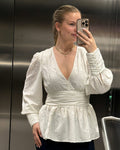 PIECES Topp Monika LS Flounce - Cloud Dancer