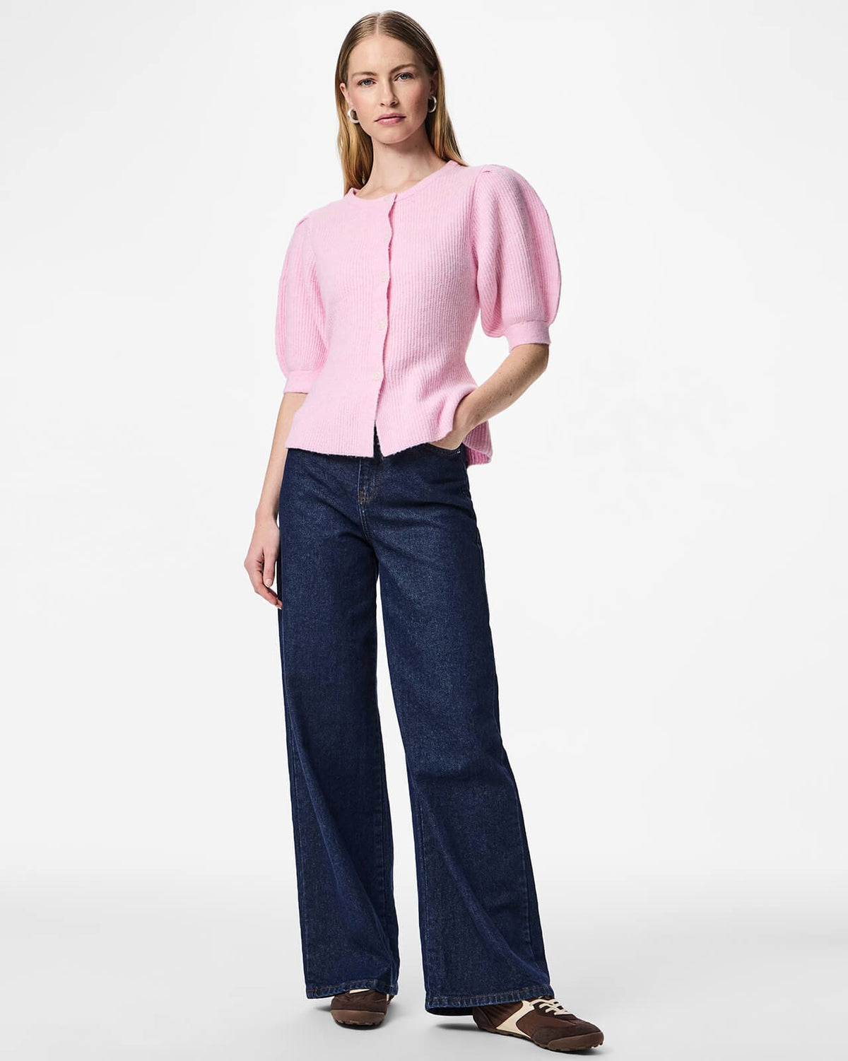 PIECES Strikket Cardigan Silly Puff SS - Roseate Spoonbill/ Melange