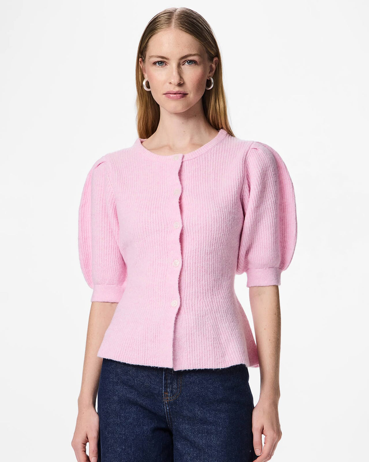 PIECES Strikket Cardigan Silly Puff SS - Roseate Spoonbill/ Melange