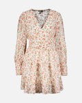 PIECES Kjole Monika Nanna Nanna LS V-neck - Cloud Dancer/ Peach Mel./ Dusty Coral Flow.