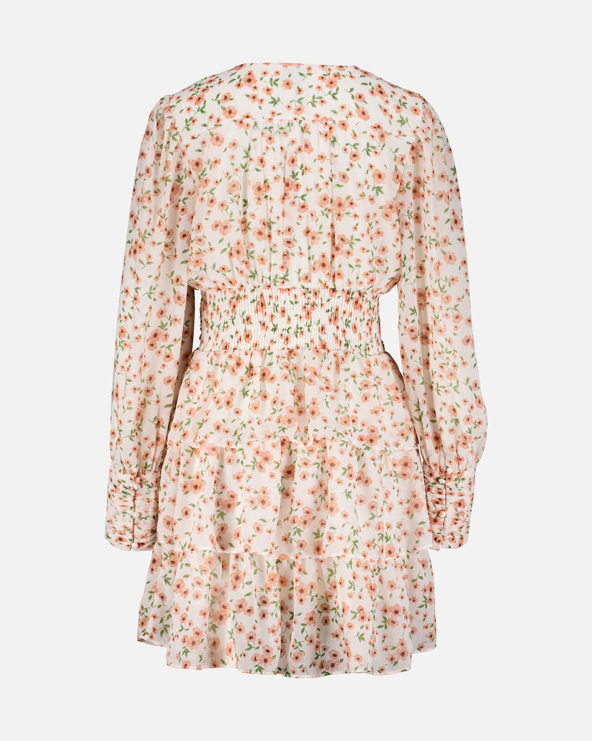 PIECES Kjole Monika Nanna Nanna LS V-neck - Cloud Dancer/ Peach Mel./ Dusty Coral Flow.