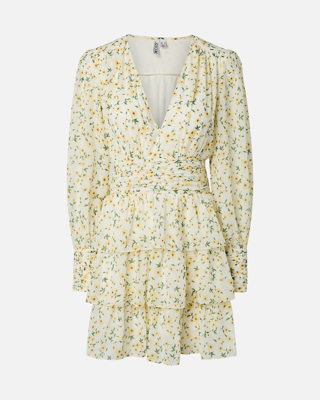 PIECES Kjole Monika Nanna Nanna LS V-neck - Cloud Dancer/ Flan/ Straw Flowers