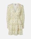 PIECES Kjole Monika Nanna Nanna LS V-neck - Cloud Dancer/ Flan/ Straw Flowers