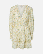 PIECES Kjole Monika Nanna Nanna LS V-neck - Cloud Dancer/ Flan/ Straw Flowers