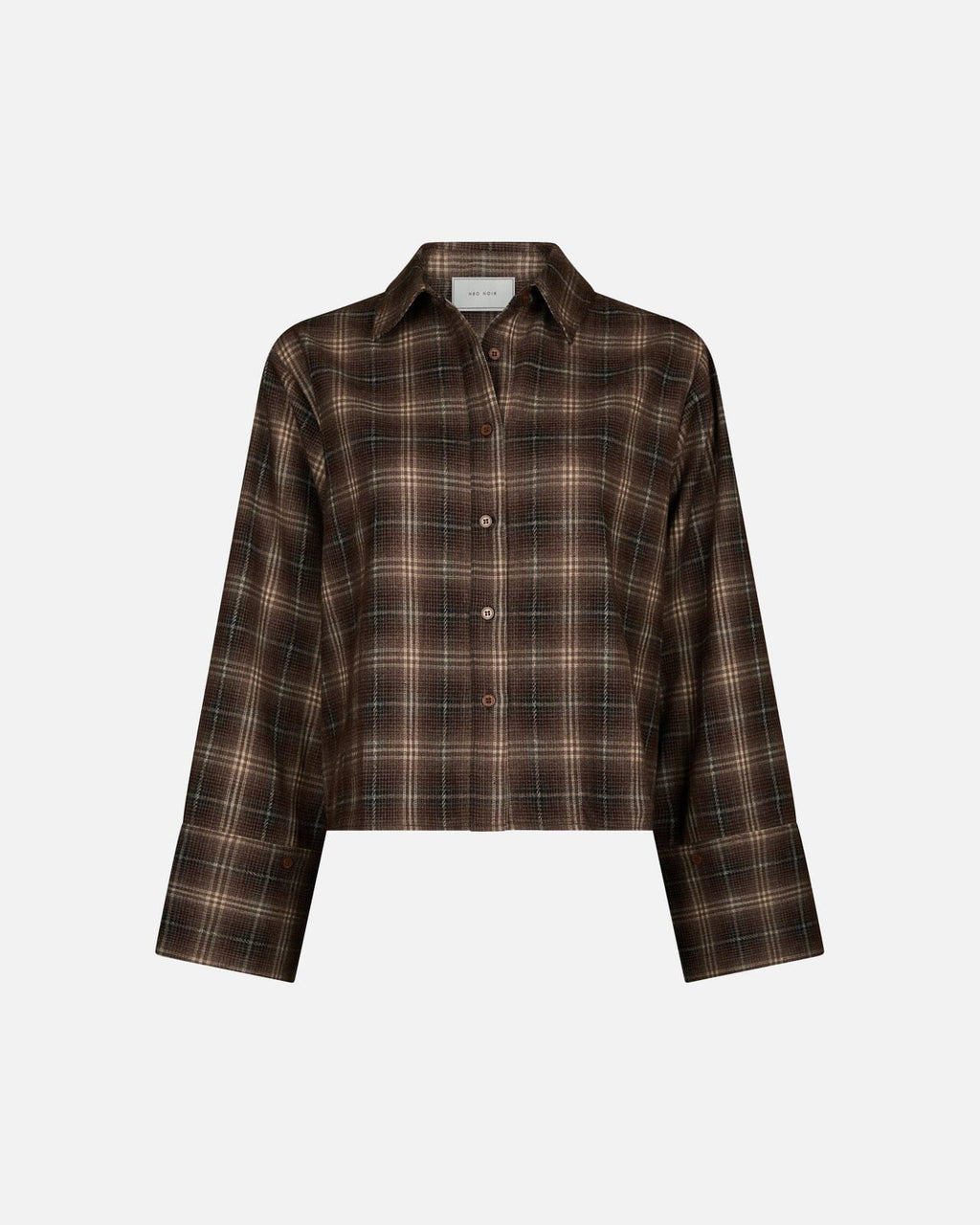 NEO NOIR Skjorte Jaylin Flannel Check - Dark Taupe