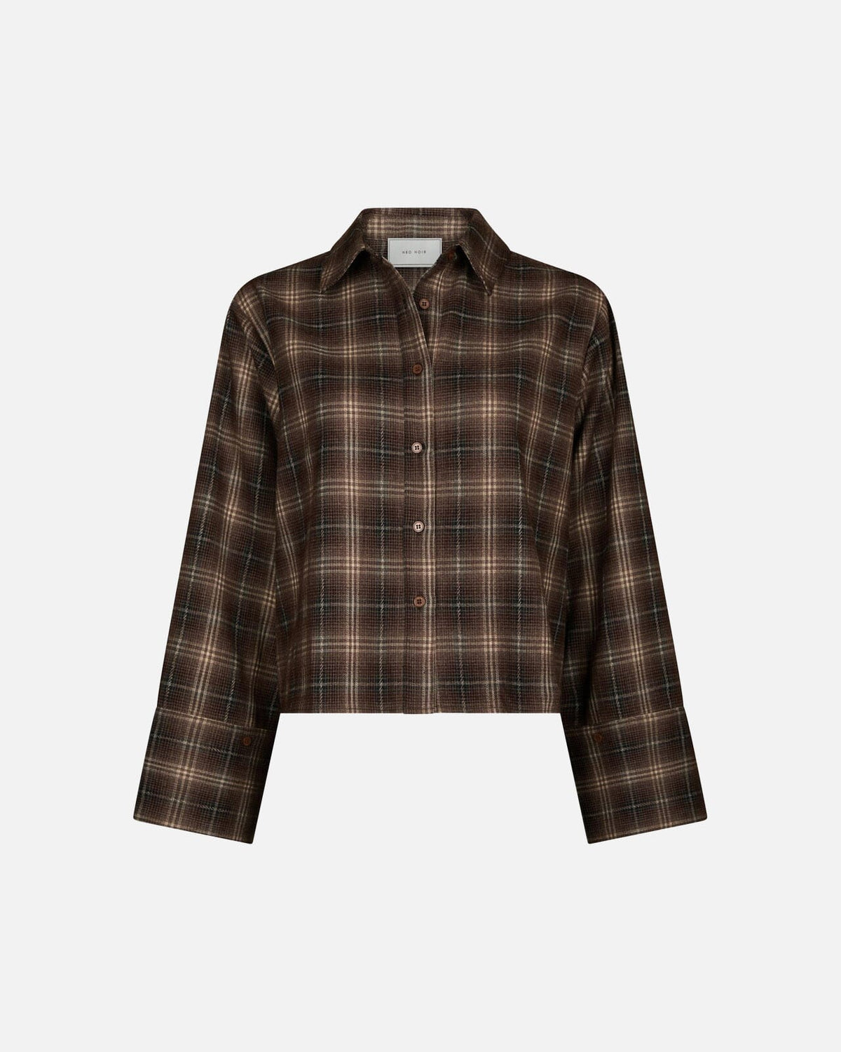 NEO NOIR Skjorte Jaylin Flannel Check - Dark Taupe